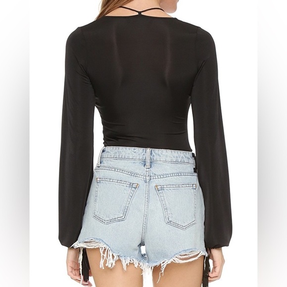 For Love and Lemons Kate Bodysuit Black Tassels Bell Sleeves Plunging V-neck S - Picture 16 of 16